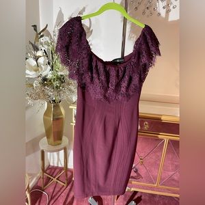 Betsy & Adam Maroon Lace Cap Sleeve Square Neck Mini Body Con Dress size 12